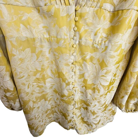 Fate Dress Women XL Peasant Sleeve Pintuck Deep Vneck Floral Mini Feminine Chic - Picture 4 of 10